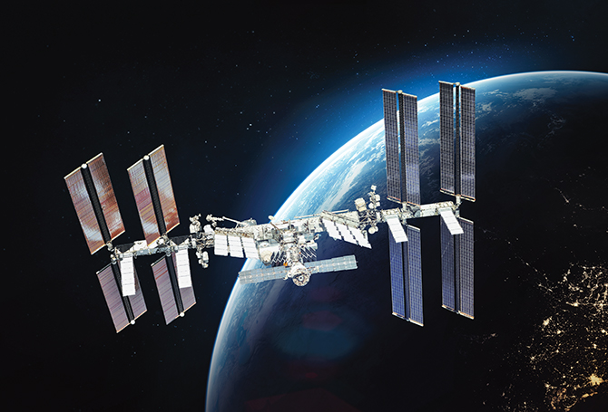 a space station orbiting earth