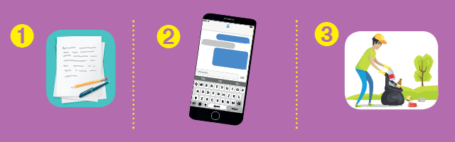 enlargeable infographic with icons for a letter, a text message, and working outside. Text is below