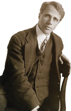 Sepia tone photo of Robert Frost