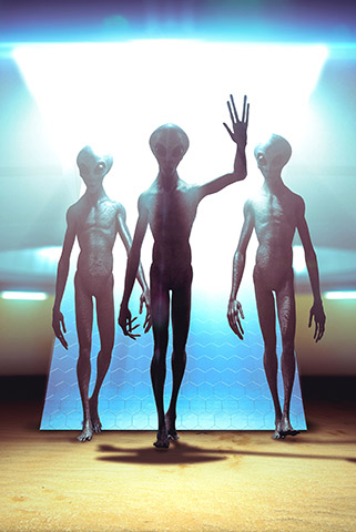 Three aliens approaching