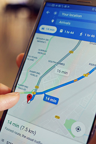 Google maps opened on a phone screen