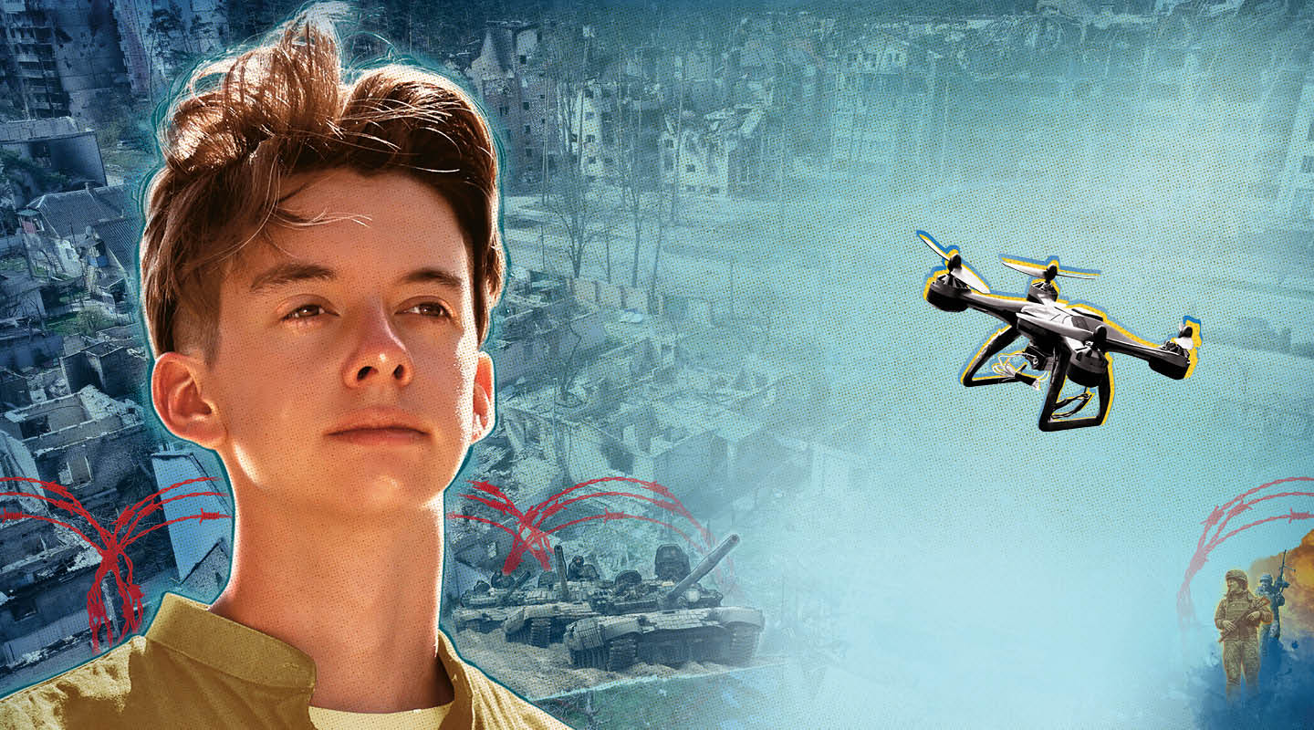 Image of a Ukranian teen and a drone