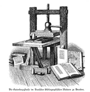 Black & white illustration of the printing press