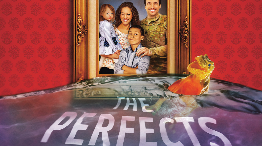Image showing a framed family portrait. Text, "The Perfects"