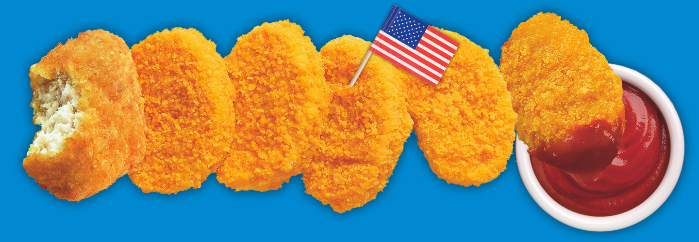 a few chicken nuggets displayed with an American flag