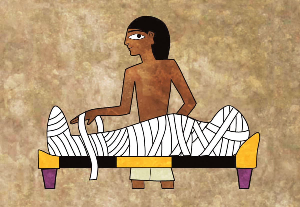Illustration of an Egyptian man wrapping the body